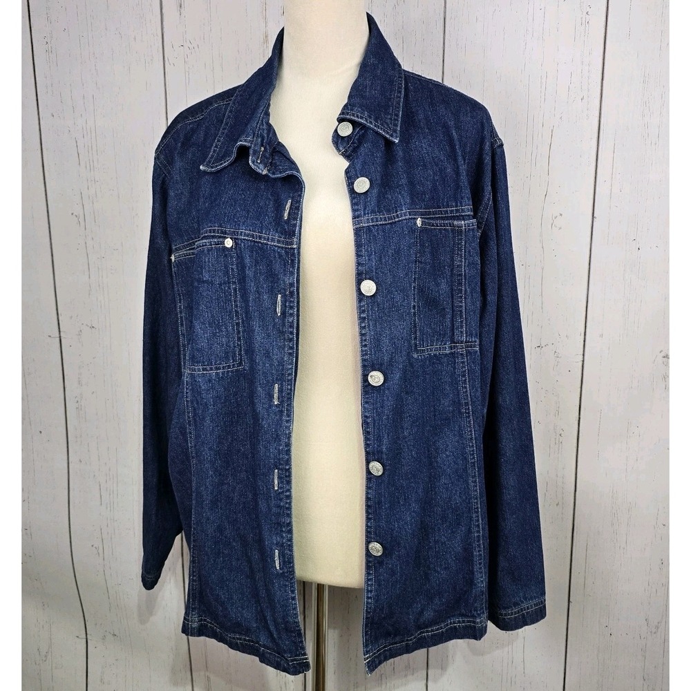 Venezia Jeans Denim Jacket Womens 18/20 Blue Dark Wash Cotton Chore Coat